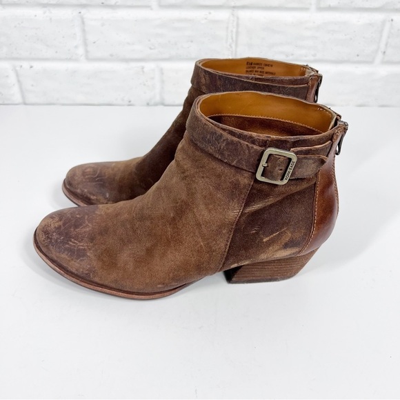 KORK EASE Brown Distressed Block Heel Boot with buckle & Side Zip Almond toe - Picture 5 of 10